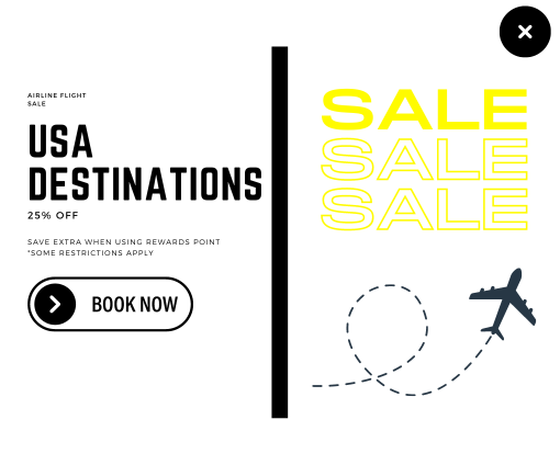 A generic flight sale offer to USA destinations with additional savings for loyalty members without prsonalization.