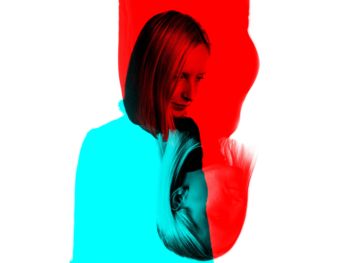 a woman's image super imposed in red and green